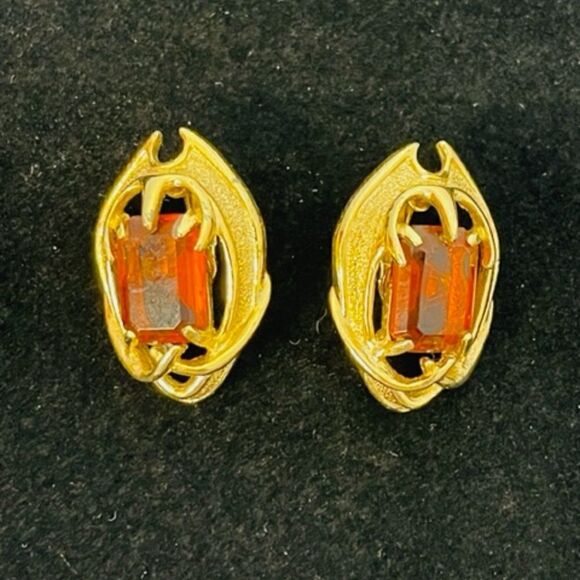Vintage Sarah Coventry: (Signed) Stunning Amber Topaz Gold Clip on Earrings  1.2 - Picture 1 of 4